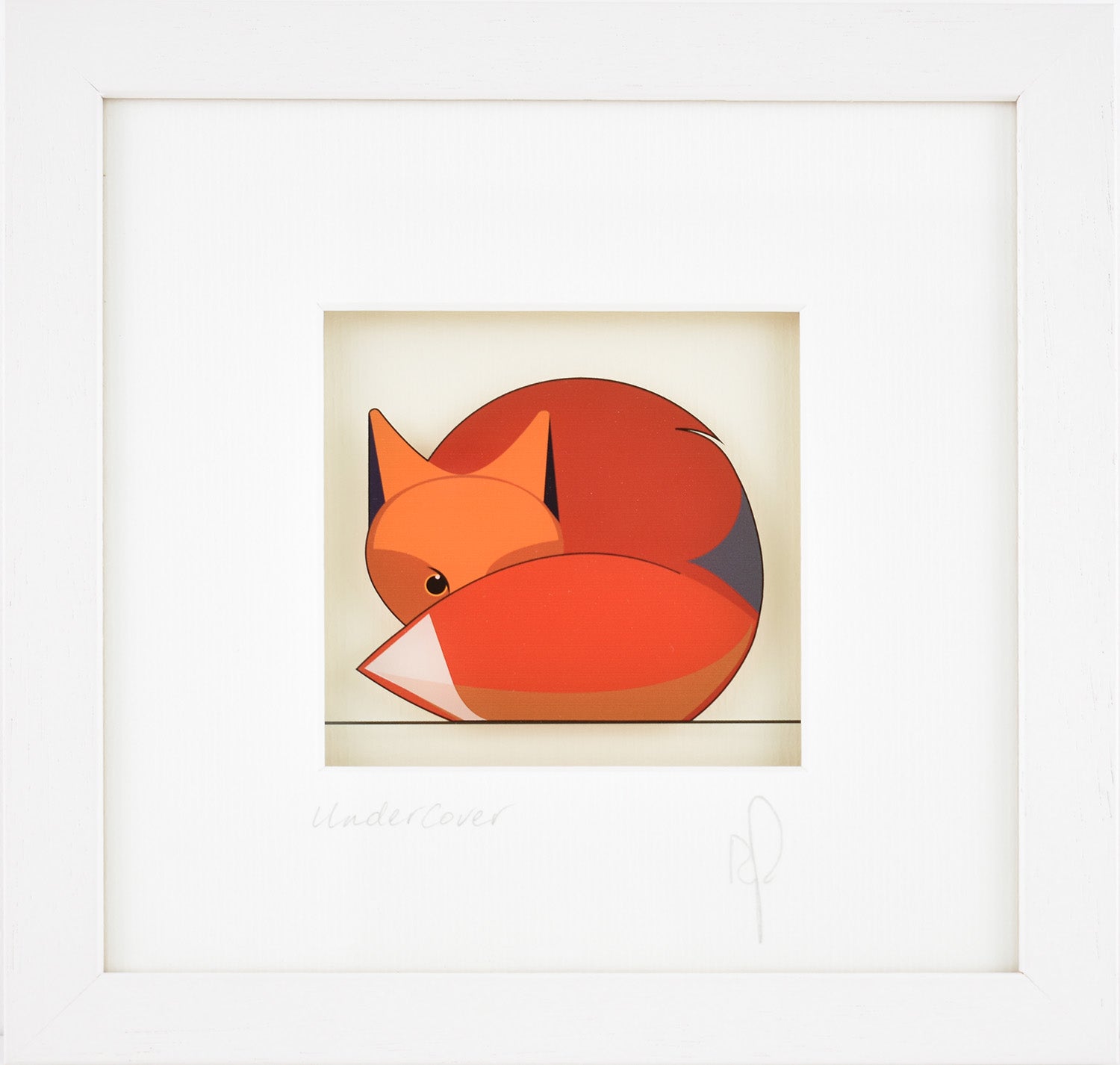 Framed illustration of a fox on a beige background