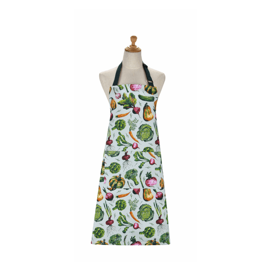 Apron with vegetable pattern on a mannequin against a white background