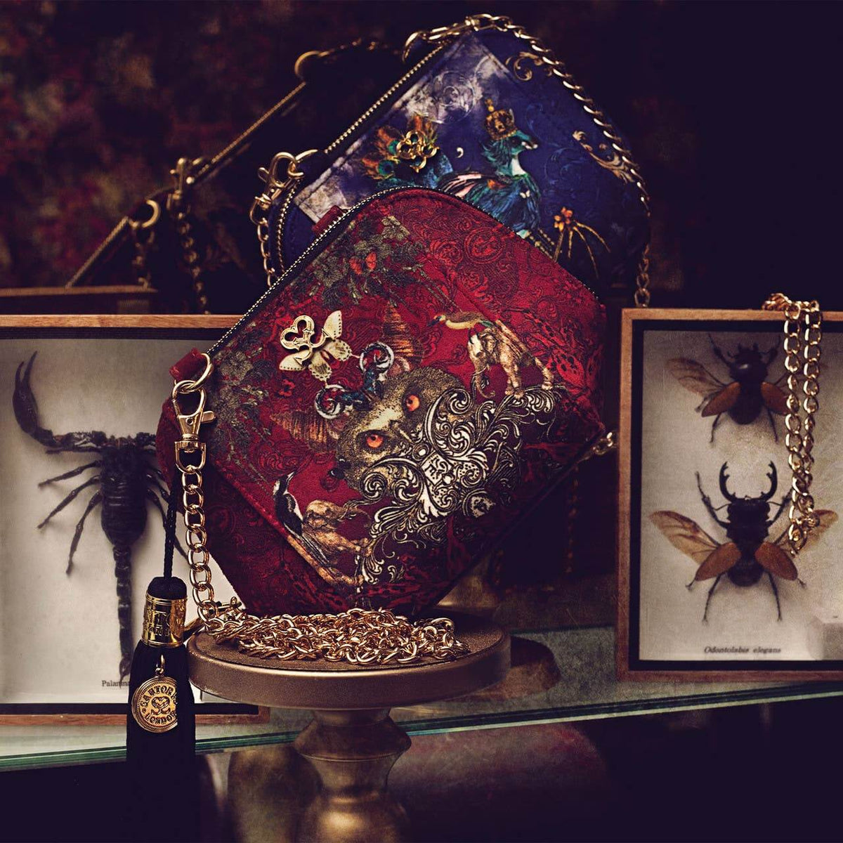 Velvet Cross Body Bags on a table