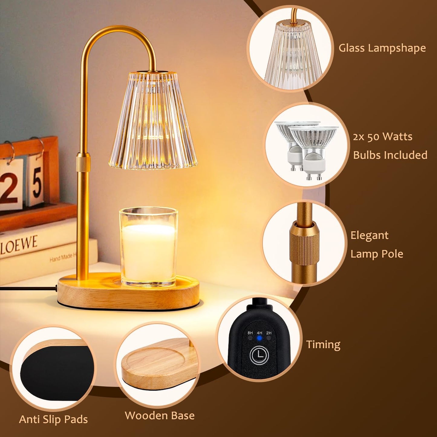 Decorative lamp with features highlighted on a brown background