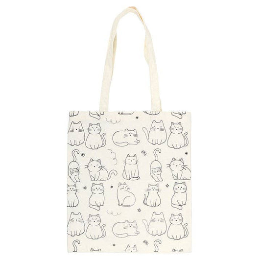 Tote bag with black cat illustrations on a white background
