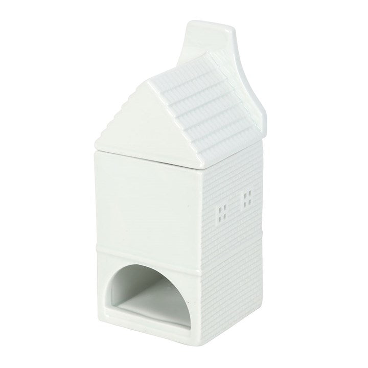 White ceramic nordic style house wax warmer back view on a white background