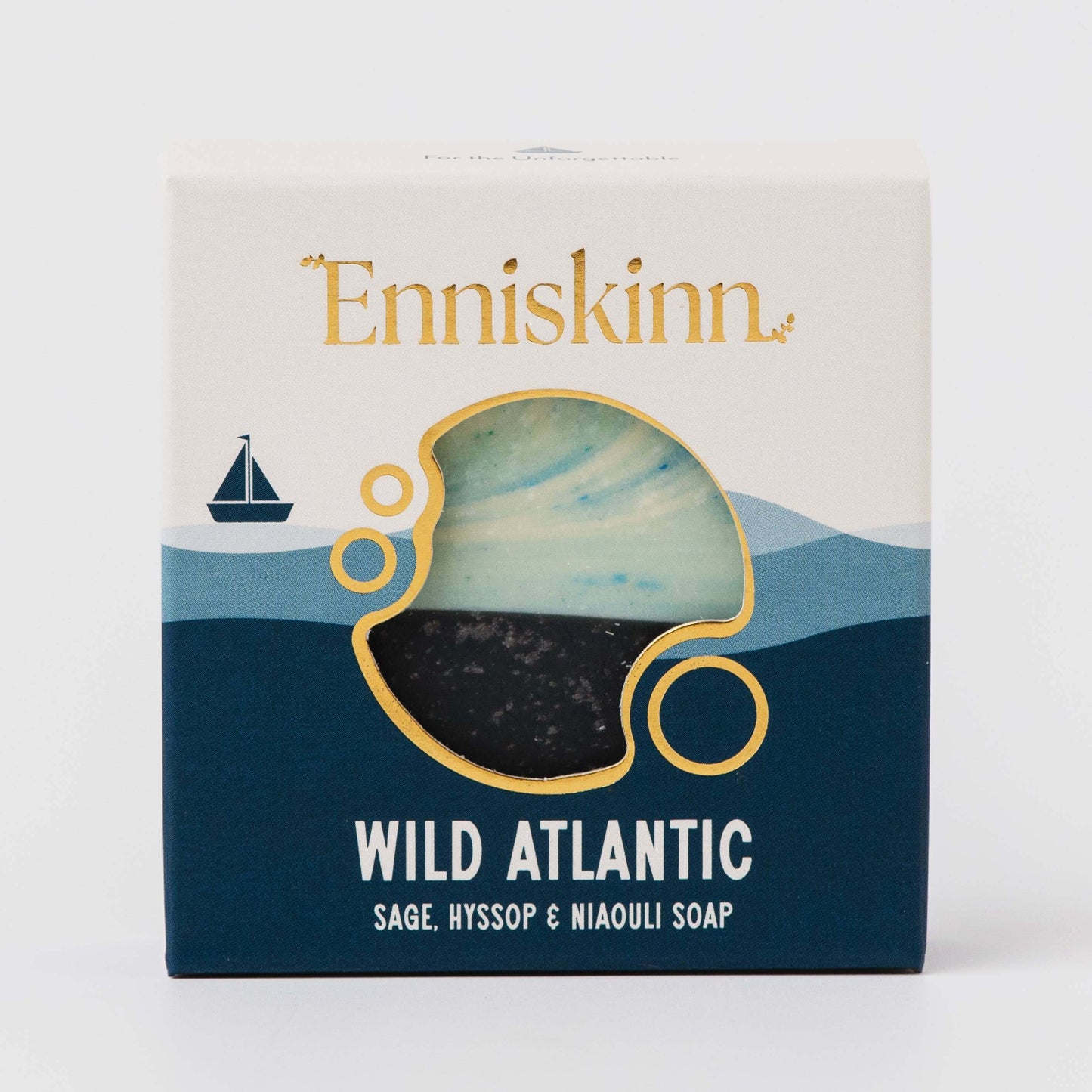 Enniskinn Wild Atlantic soap packaging with ocean design