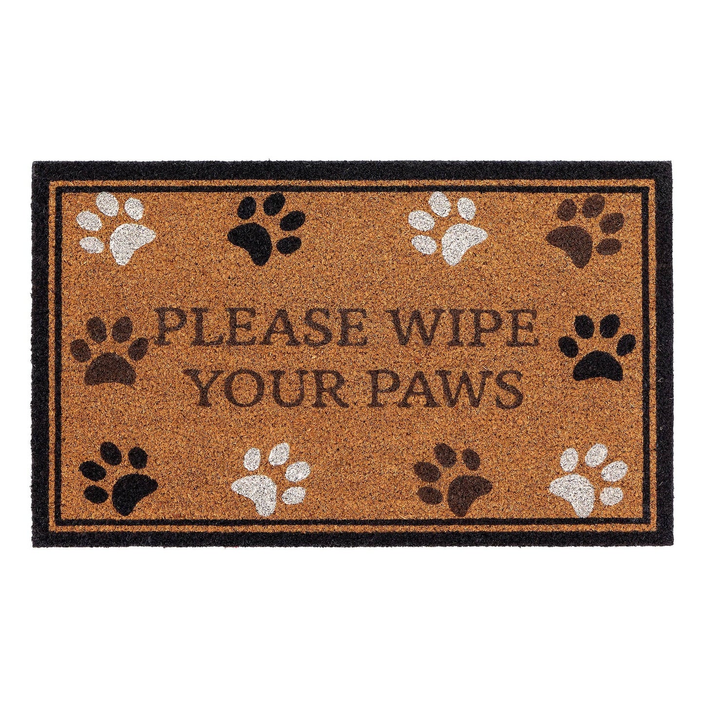 Doormat with paw prints and text 'Please Wipe Your Paws' on a white background