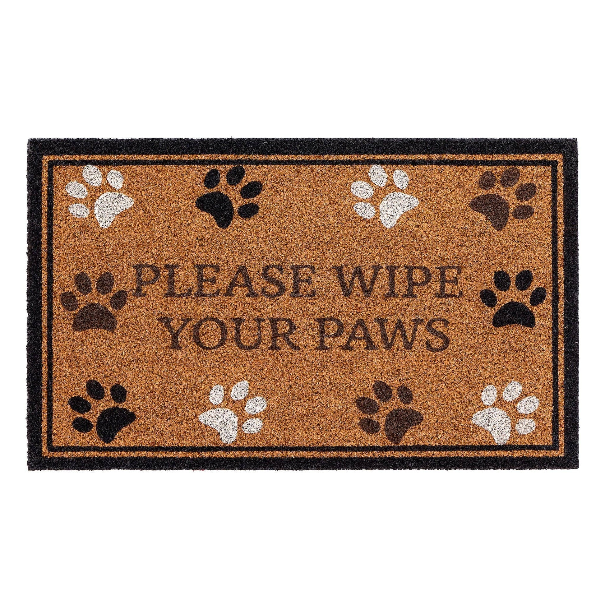 Doormat with paw prints and text 'Please Wipe Your Paws' on a white background