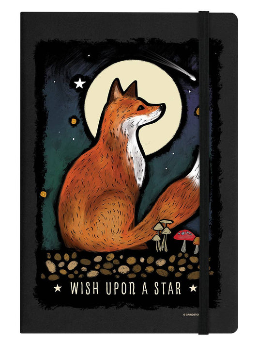 Notebook with a fox illustration and 'Wish Upon a Star' text on a black cover