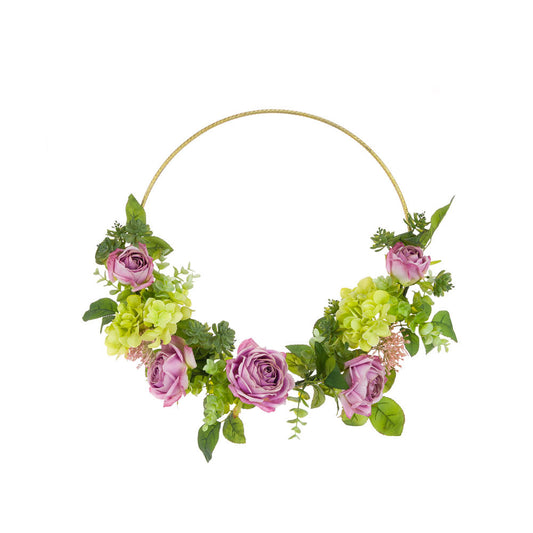 Faux Silk Rose & Hydrangea Wreath Hoop - Mauve