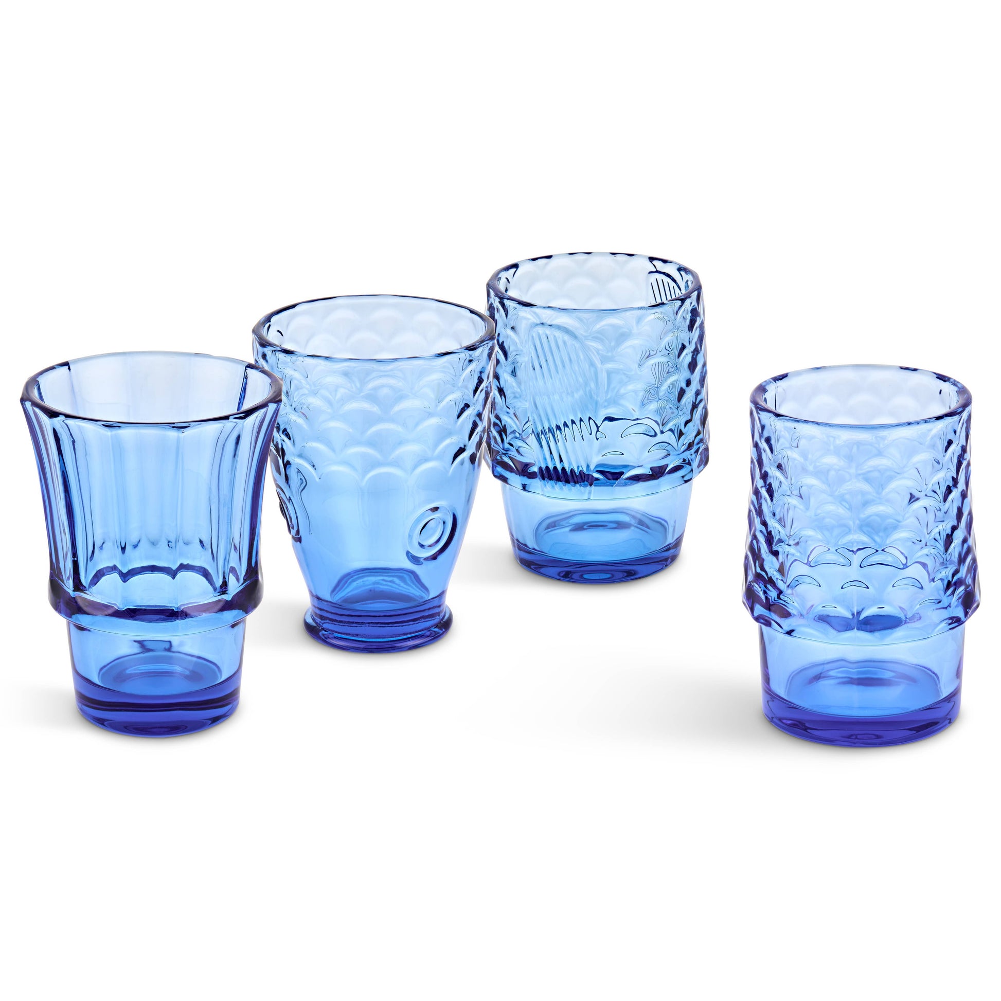 Blue - Fish Stacking Drinking Glass open on white background