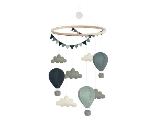 Felted Hot Air Balloons Mobile in shades of blue