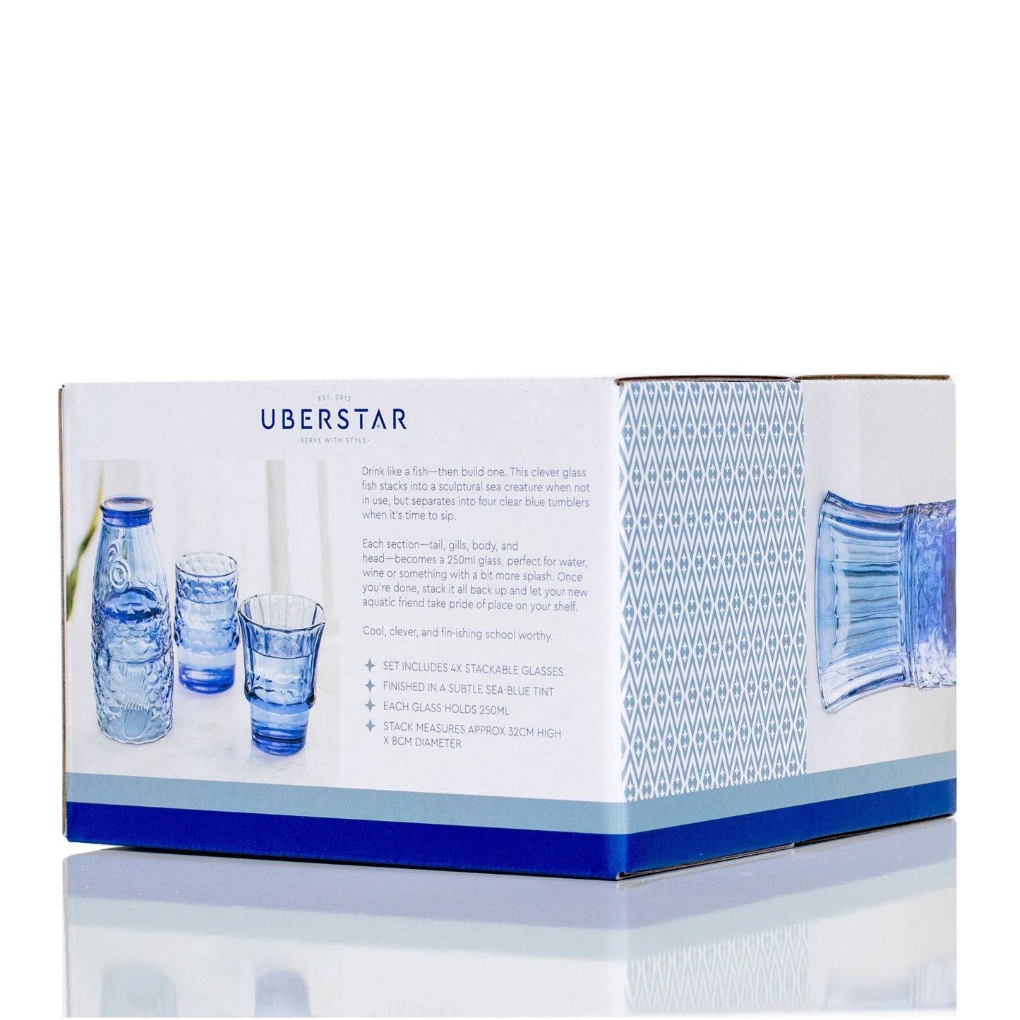 Blue - Fish Stacking Drinking Glasses in box