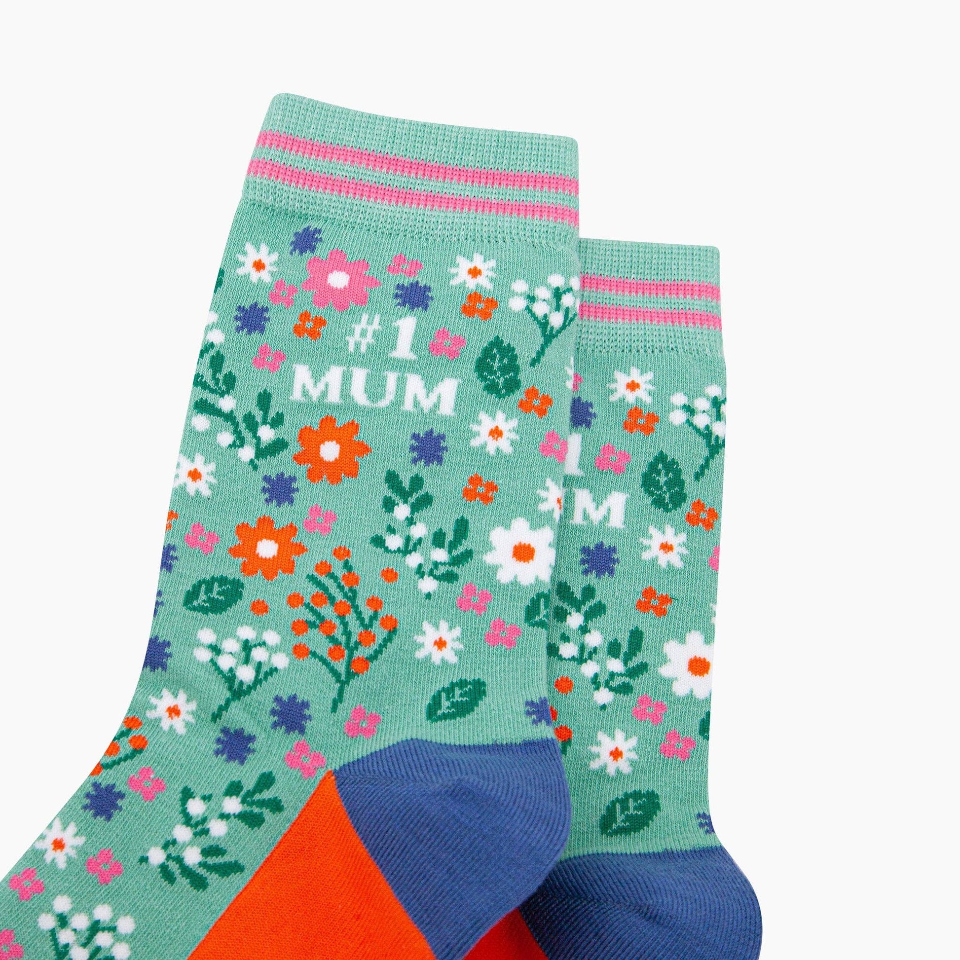 Number 1 Mum Floral Bamboo Socks: UK 3-7 close up