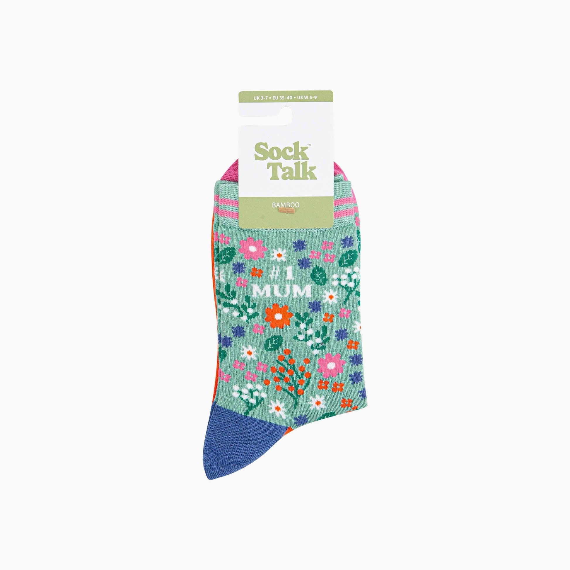 Number 1 Mum Floral Bamboo Socks: UK 3-7 in packet