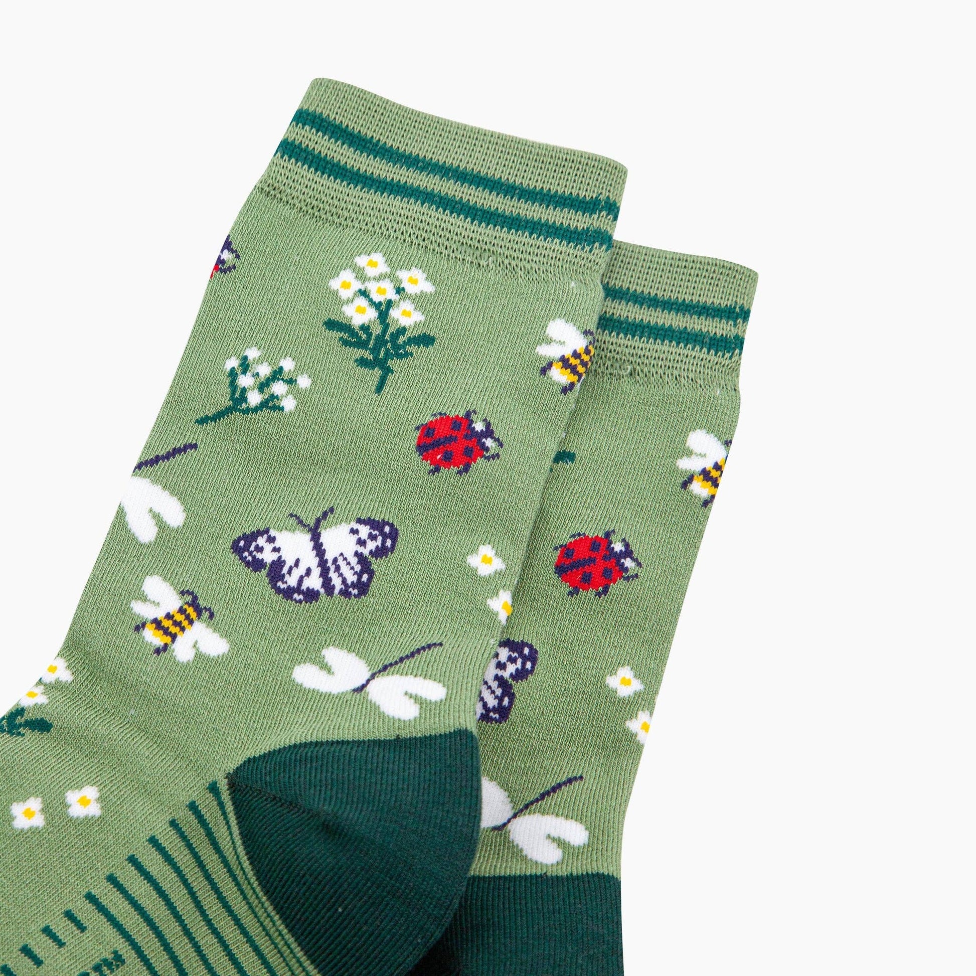 Garden Ladybird & Butterfly Bamboo Socks : UK 3-7 close up