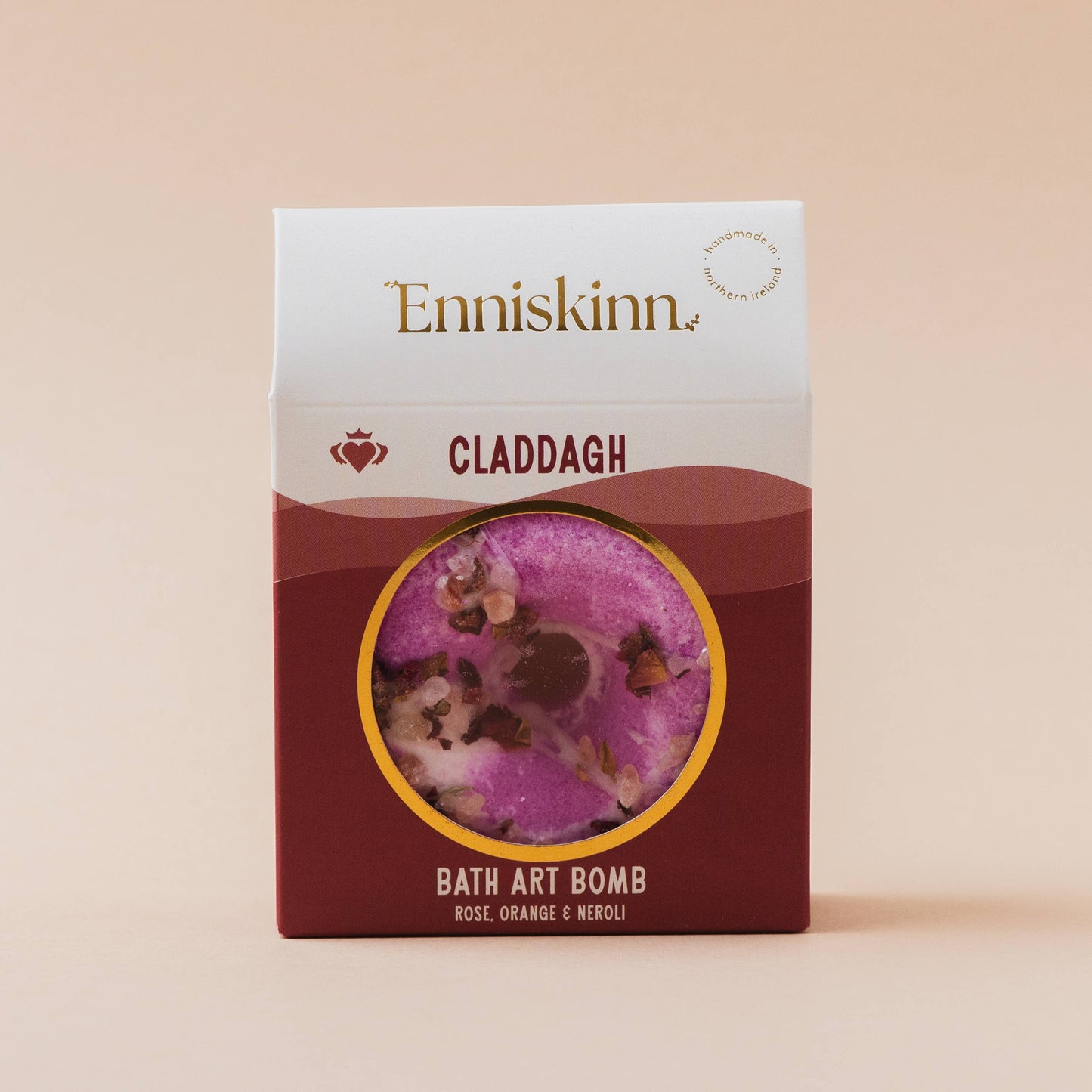 Enniskinn - Handmade N.Irish Selfcare - Claddagh Bath Art Bomb - Rose, Orange & Neroli