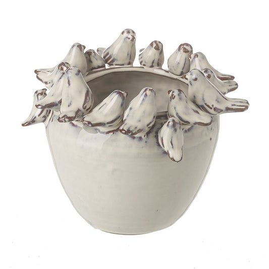 Grey Pot With Birds