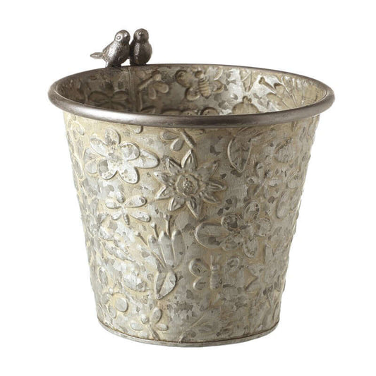 Metal Pot With Bird Deco